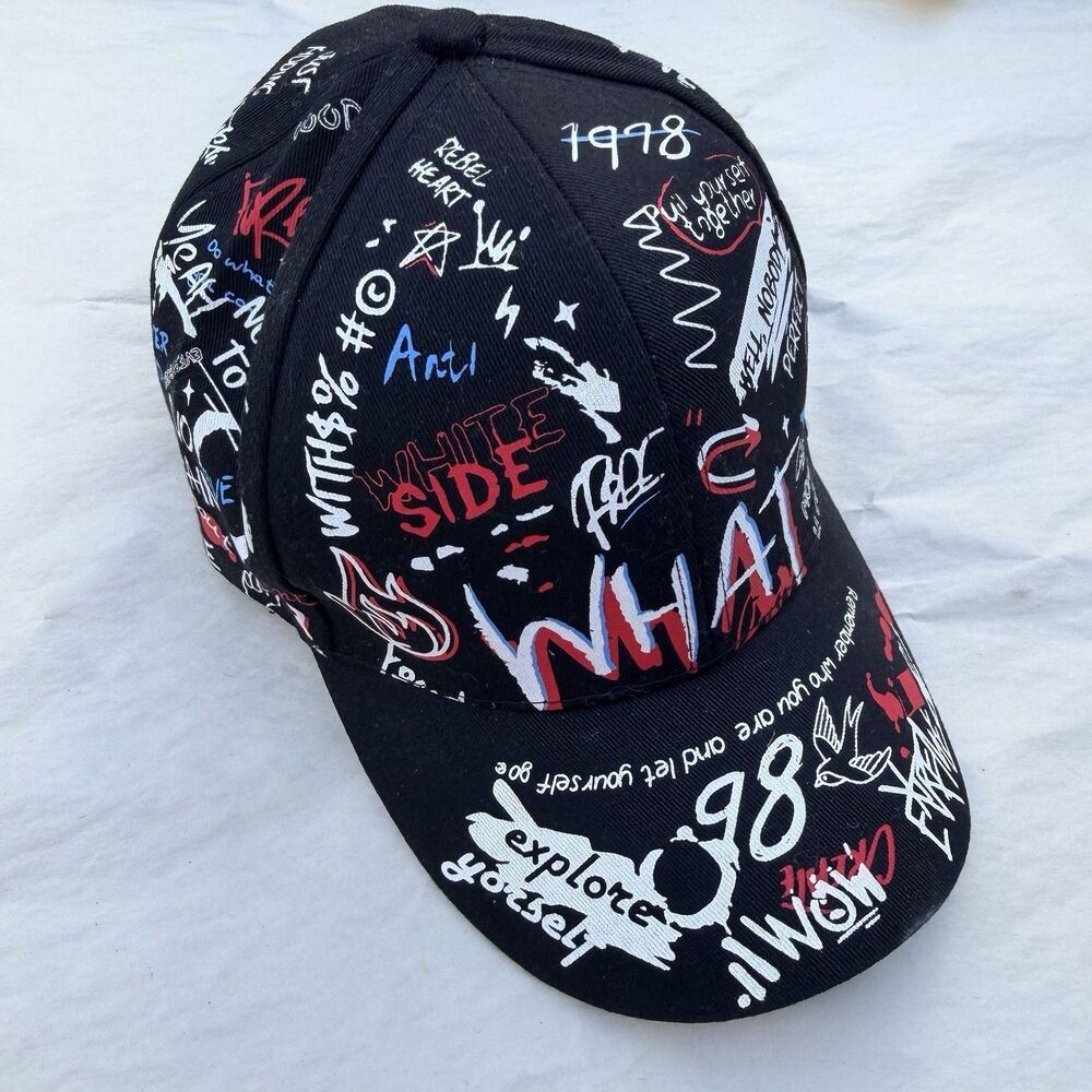 Street Graffiti Baseball Cap. Korean Trendy Printed Adjustable Hip Hop/ Black
